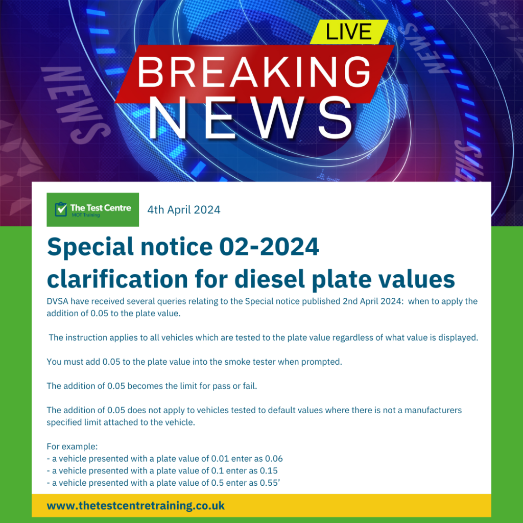 DVSA Special notice 02-2024 clarification for diesel plate values
